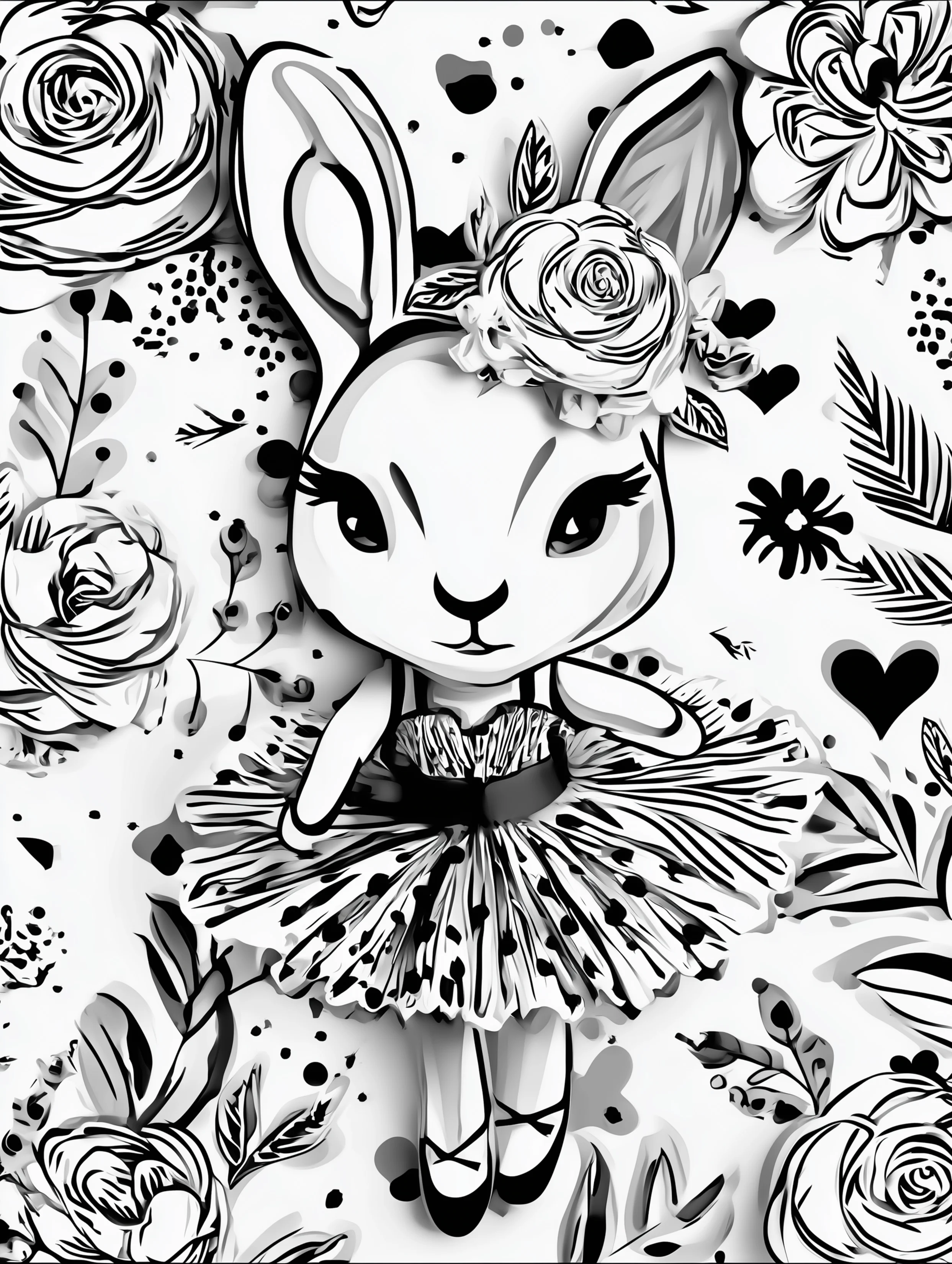 Free printable rabbit coloring page for adults featuring a fancy ballerina rabbit